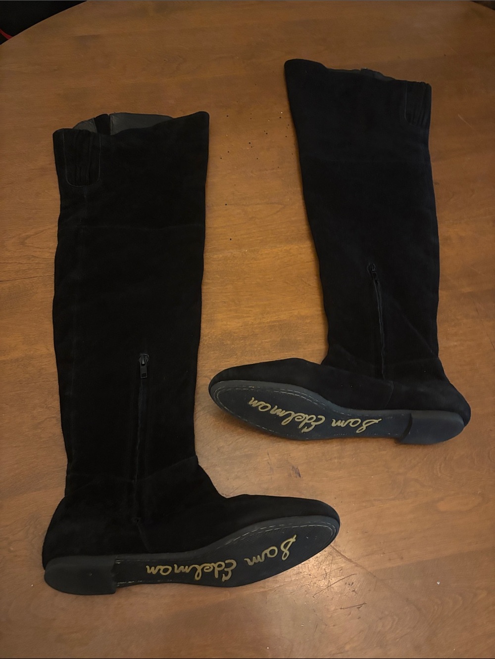 Sam Edelman S-James Black Suede Over The Knee Boots Flat Thigh High Size 9M 9